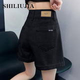 Black Denim Shorts Women 2025 New Summer Thin High-Rise Shade Small Shown Thin-Narrow Wide-Legged Hot Pants