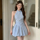 Blue Wave Dot Hanging Neck Waist Dress Female Thin 2026 New Summer Temperament Seaside Holiday Thai Thai Thai Thai Dress