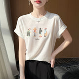 Fine Spinning Lyselle 2026 Spring And Summer Women's New Loose Round-Neck Painting Casual Short-Sleeved T-Shirt Top