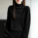A Line Of Ready-Clothed Wool Blended 2026 Autumn And Winter New Women Loose Semi-High Collar Pure Color Twisted Flowers Inside The Bottom Knitting Shirt
