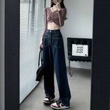 Denning Blue Straight Jeans Women Autumn And Winter High-Rise Loose Thin Small Broad Leg Pants 2025 New