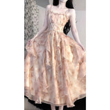 Dizzy Printing Fairy Lace Temperament Waist Lotus Side Sling Skirt Girl Summer Fairy Dress Open Shirt Two Sets