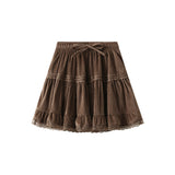 Drawstring Tie Short Skirt Woman 2025 Autumn New Set Short A-Word Cake Skirt 8022
