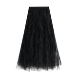 Autumn And Winter Korean Version Of Tight Waist Fashion Splicing Thin Mesh Splicing Irregular Long Waist Half-Body Skirt 8868