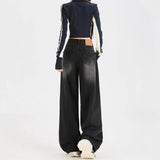 Black Wide-Legged Jeans Women's Winter 2025 Trend New High Street Small Work Clothes Loose Straight Pants