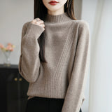 A Line Of Ready-Clothed Wool Blended 2026 Autumn And Winter New Women Loose Semi-High Collar Pure Color Twisted Flowers Inside The Bottom Knitting Shirt