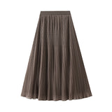 2025 Autumn New Pure Color High-Waisted Folded Skirt Women's Yang Is Right And Two A-Word Long Skirt 8607