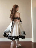 2026 New French Beauty Dot Mesh Yarn Corset Dress Female Summer Seaside Holiday Princess Ponpong Skirt