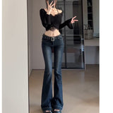 Dark Blue Low-Rise Slim Flared Jeans Women Autumn And Winter Trend New Tall Man Lengthened Mop