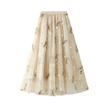 3D Three-Dimensional Embroidery Dragonfrog Embellishing Net Yarn Dress Summer 3 Color French Romantic Skirt High Waist Dress 1810