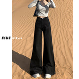 Black Wide-Legged Jeans Women's 2025 New High-Waisted Loose-Fitting Leg Horn Trousers Thin