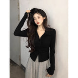 Design Folded Long-Sleeved T-Shirt Autumn 2025 New Body-Repair Small Collar Pure-Hearted Hot Girl Bottom Top