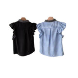 College Style Small Flying Sleeve Bow Striped Shirt Female Summer Design Sense Small Poneng Short Skirt Two Sets