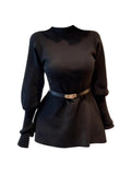Fat Sister French Hepburn Half-High Lantern Sleeve Long-Sleeved T-Shirt New Waist Thin Top In The New Waist