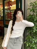 Autumn Long-Sleeved T-Shirt Women Thin Bottom Shirt Drawstrings In The Bottom Shirt Slim Slimy Irregular Sweet Spicy Top