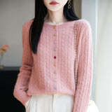 100% Pure Wool 2026 Autumn And Winter New Women's Loose Collar Twisting Buckle Bottom Top Knitted Open Shirt Coat