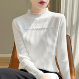 Fine-Woven Wool 2026 Autumn And Winter New Women's Short Lace Lace Lace Lace Collar Nail Beads Knitted Sweater