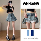 Cowboy 100 Folded Skirt Woman Summer High Waist Thin A Short Skirt Casual Anti-Walking Half Skirt Shading Skirt