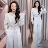 Sportswear Suit Femininity Loose Fake Two-Piece Hoodie Fashion Broad Leg Pants Two Sets 2025 Autumn