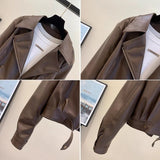 Brown PU Leather Coat Women's Spring And Autumn 2025 New Loose Port Wind Small Jacket Locomotive Shirt