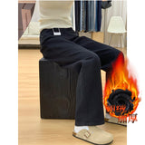 Black Narrow-Legged Jeans Women's New Velvet Pear-Shaped Body Loose Straight Trousers In Autumn And Winter 2025