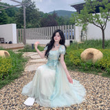 2026 New Super Fairy Temperament Female French High-Grade Dizzy Printing Splicing Mesh Screen To Collect Two Dresses