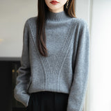 A Line Of Ready-Clothed Wool Blended 2026 Autumn And Winter New Women Loose Semi-High Collar Pure Color Twisted Flowers Inside The Bottom Knitting Shirt