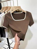 Black T-Shirt Women's Short-Sleeved Collar 2026 New Summer Color Niche Design Sense Hit The Bottom Of The Top Of The Shirt