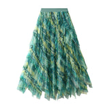 Advanced Dress Gradient Green Multi-Section Lace Irregular Splicing Super Hem Half Pong Shading 1398