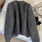 2025 New Gray Temperament French Small Fragrant Hair, Short Coat Women Winter Warm PlumÃÞ Inside The Top
