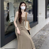 Design A Small Folded Sling Dress Female Summer Temperament To Close The Waist Thin A Word Knit Long Skirt Women's Dress