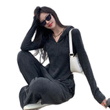 Net Red Wind Thin Age To Reduce The Age Of Fashionable Casual Suit Women's Spring And Autumn Hooded Body Broad Leg Pants Loose Two Sets