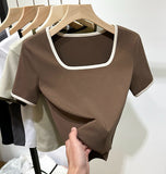 Black T-Shirt Women's Short-Sleeved Collar 2026 New Summer Color Niche Design Sense Hit The Bottom Of The Top Of The Shirt