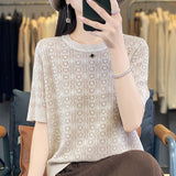 Breathable Sweating Ice Silk 2026 Spring New Women's Round-Neck Loose T-Shirt Knitted Short-Sleeved Top
