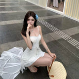 2026 Net Red Spring And Autumn Skirt Women Red Tuxedo Irregular Sexy Wearing Holiday Sling Dress