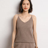 Cashmere 2026 Autumn And Winter Women's New Short-Term Body V-Neck Solid Color Hooded Bottom Sweater Knitted Sling Vest