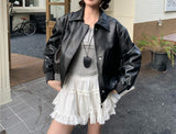Brown Leather Coat Woman 2026 New Retro Leisure Small Locomotive Suit Pu Leather Jacket Top