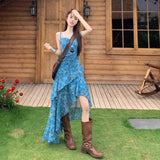 Design Sense Of Irregular Floral Sling Skirt Women 2026 Summer Net Red New Hot Girl Wind To Close The Waist Long Dress
