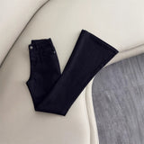 Black Plus Velvet Micro-Horn Jeans Women 2025 Autumn And Winter Trend New High-Rise Slim Slim Elastic Trumpet Pants