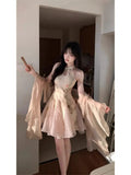 Vintage New Chinese Women's Style Improved Cheongsam Evening Dress Buckle Waist Dress Two Sets Fresh And Sweet