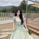 2026 New Super Fairy Temperament Female French High-Grade Dizzy Printing Splicing Mesh Screen To Collect Two Dresses