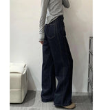 Dark Blue Tanning Broad-Legged Jeans Women's Autumn And Winter 2025 Trend New Loose High-Rise Small Straight Pants