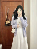 Two / Suit Commuting Texture Sleeveless Dress Dress Female + Purple Hollow Knit Long-Sleeved Coat Temperament