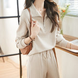 Casual Texture Sportswear Two Sets Of 2025 Autumn And Winter New Simple Collar Collar Trousers Women's Set