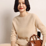 Cashmere 2026 Autumn And Winter Girl's New Round Collar Solid Color Waffle Jacket Short Loose Knitted Sweater