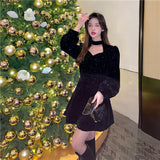 Christmas Red Annual Meeting Sisters Velvet Dress Autumn And Winter New Temperament Careful Machine Design Dress Dress Dress Dress Dress