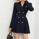 2025 College Style Dress French Temperament Long Sleeves To Bodybody College Windy 100-Fold Suit Dress