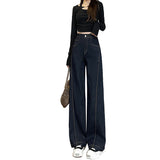 Denning Blue Broad-Legged Jeans Women 2025 Autumn And Winter Trend New High-Waist This Year Popular Straight Trousers