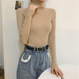 Black High-Neck Knitted Bottom Shirt Autumn And Winter Model Of Long Sleeves With A Female Sweater Slimming Clothes
