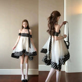 2026 New French Beauty Dot Mesh Yarn Corset Dress Female Summer Seaside Holiday Princess Ponpong Skirt